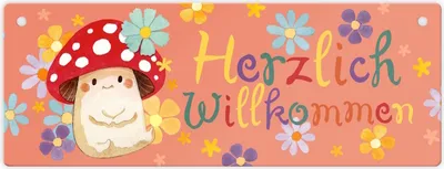 Produktbild von Herzlich Willkommen Metallschild L in 10,5x28cm mit Fliegenpilz und