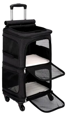 Produktbild von Katzentransportbox für 2 Katzen mit Rollen, faltbare Transporttasche für 2 kleine Hunde/Kaninchen, Schwarz