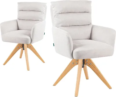 Produktbild von Drehstuhl – Esszimmerstuhl – Schaukelstuhl – Sessel mit Armlehnen – Akzentstuhl – Cremefarben – 360° schwenkbar