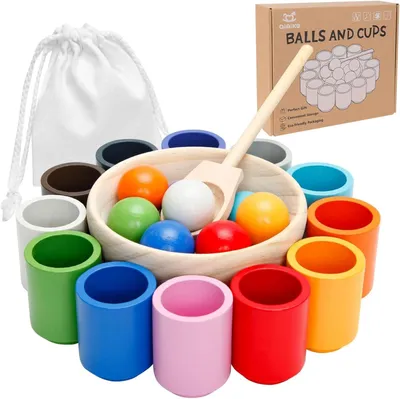 Immagine prodotto di Giocattoli Montessori dai 3 anni in su, gioco di impilamento e smistamento in legno, 12 palline arcobaleno in legno da 30 mm in tazze, giocattoli per bambini in età prescolare