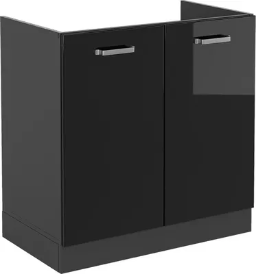 Zdjęcie produktu dla Vicco Szafka pod zlew R-Line, 80 cm bez blatu roboczego, Czarny wysoki połysk/Antracyt