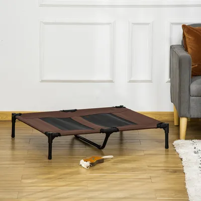 Produktbild von Hundeliege Outdoor erhöht für Große Hunde, Hundebett Camping Garten Texteline-Netzstoff, Kaffee-Braun | 92 x 76 x 18 cm | bis 30 kg | mit Tragetasche