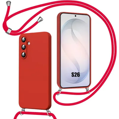 Image de Coque pour Samsung Galaxy S26, Protection Souple Antichoc Anti-Rayure Silicone avec Cordon Rouge