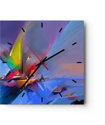 Produktbild von Wanduhr - Quadrat - Glasuhr - Abstraktion modern - 40x40cm - Schleichendes Uhrwerk - Lautlos - zum Aufhängen bereit - Dekoration Modern - Wanddekoration aus Glas - C3AC40x40-4030