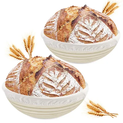 Produktbild von Rijsmand aus natürlichem Rattan mit Leinen, 2 Stück, Fermentationskorb für Brot, Küchenzubehör