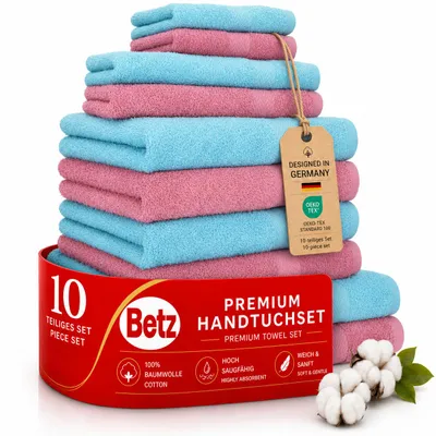 Produktbild von Betz 10-tlg. Handtuch-Set PREMIUM CLASSIC 2 Duschtücher 4 Handtücher 2 Gästetücher 2 Seiftücher Farbe: türkis und altrosa, KI-generiertes Bild