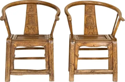 Image de Fine Asianliving Antique paire de chaises chinoises bras début du 19ème siècle sculpté à la main