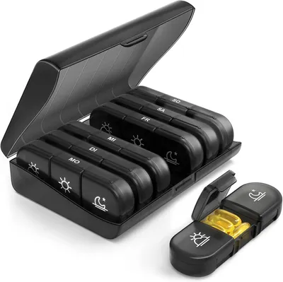 Produktbild von AUVON Tablettenbox 7 Tage mit Canvas Tasche, BPA-FREI, 3 Fächer, extra groß, für Medikamente und Nahrungsergänzungsmittel