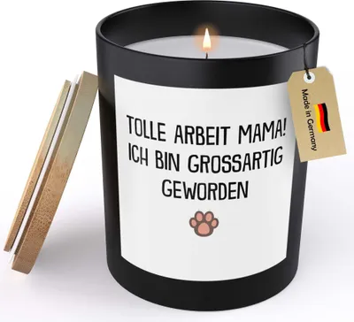 Produktbild von 22Feels Katzenmama Geschenk Frauen Spruchkerze Katze Sojawachs Kerze im Glas Cat Mom Katzenbaby Handgemacht mit Spruch Duft Deko Vegan Nachhaltig - ZITRUS
