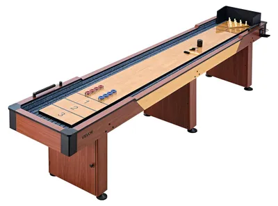 Produktbild von VEVOR Shuffleboard-Tisch 3,7 m 2-in-1 mit Bowling-Set und 8 Pucks Indoor, Shuffleboard mit Rustikaler Holzoptik, Kratzfester Spielfläche, Wachs und Bürste, für das Familienspielzimmer zu Hause