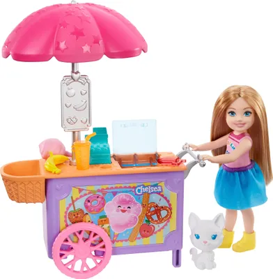 Image de Barbie Chelsea Set de jeu avec poupée et camion-restaurant, poupée de 15 cm, blonde, avec animal et accessoires