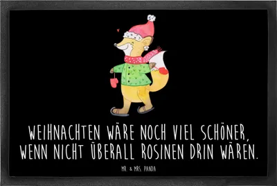 Produktbild von Mr. & Mrs. Panda fußmatte Fuchs  Schlittschuhe 60 x 90 cm - Schwarz - Geschenk, Weihnachtsbaum, Winter, Weihnachtsmann, Schmutzfangmatte, Schmutzmatte, Bodenvorleger