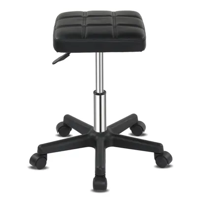 Produktbild von FCH Hocker, Kunstleder, Schwarz, quadratisch, mit Rädern, 360° drehbar, verchromtes Gestell, leicht, tragbar, rutschfest, rostfrei, für Spa, Salon, Massage, 33x33x61 cm, 3.5 kg