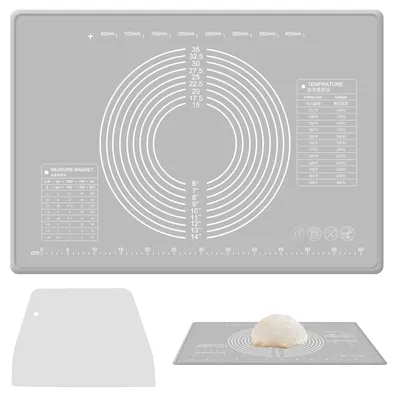 Image de Tapis de cuisson antidérapant en silicone - Avec raclette à pâte - Pour fondant et pizza - 70x50 cm