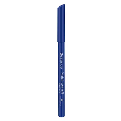 A single blue eyeliner pencil is shown against a white background.
