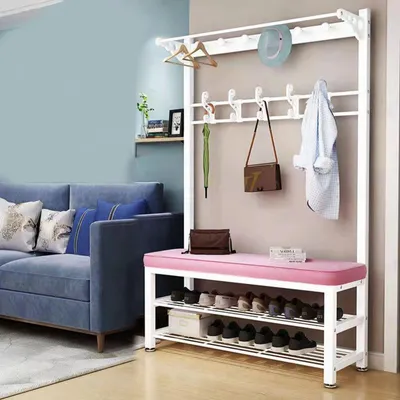 Zdjęcie produktu dla Wielofunkcyjna wieszalka na ubrania z półką i haczykami - 100 x 33 x 172 cm