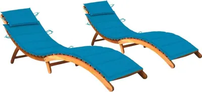 Imagen del producto de Tumbonas 2 unidades con cojines madera maciza de acacia