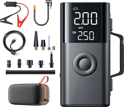 Produktbild von QS213 12V 10000mAh Multifunktion Powerbank Auto Starthilfe Luftpumpe Schnellladung Dual-Display Tragbar All-in-One Smart Clip Schwarz