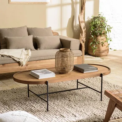 Produktbild von SIXTINE – Ovaler Couchtisch, 140 x 63 cm, Tischplatte aus recyceltem Teakholz