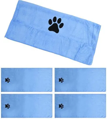 Zdjęcie produktu dla Ibenzoa® Zestaw 4 ręczników dla zwierząt – mikrofibra, szybkoschnące, niebieskie, 50 x 100 cm – miękkie ręczniki dla psów i kotów