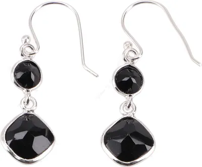 Produktbild von Geschliffene Boho Silberohrringe - Onyx, Schwarz, SterlingSilber, 4*1*0,5 cm, Silberohrringe