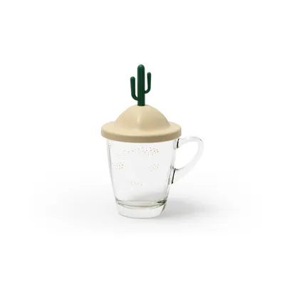 Produktbild von QUALY Becher Glas Tasse Kaffeebecher Teebecher mit Deckel Kaktus Beige SUMMER