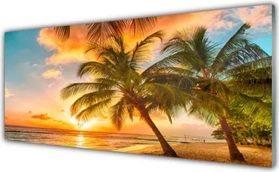Produktbild von Acrylglasbilder 125x50 Wandbild Druck Palmen Meer Landschaft