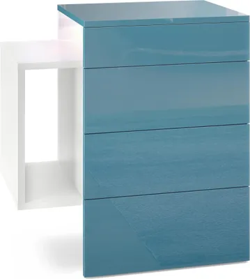 Produktbild von Vladon Nachttisch Queens,  Germany, Nachttischschrank mit 2 Schubladen und 1 seitlichem Fach zur Wandmontage, Weiß matt/Petrol Hochglanz, inkl. LED Unterbaustrahler weiß (60 x 63 x 36 cm)