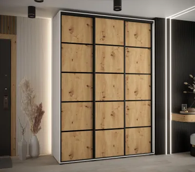 Obrázok produktu pre Šatníková skriňa YVONA 4 - 180/45 cm, biela / dub artisan / čierna