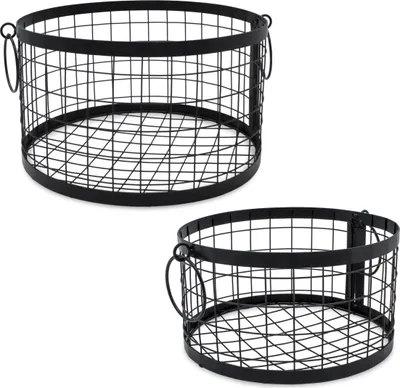 Obrázok produktu pre 1.08 Súprava kovových drôtených košov - 2 kusy / 27 + 22 cm cm - Úložný kôš čierny / ROUND (sada 2 kusov)