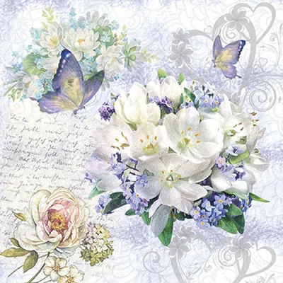 Produktbild von Servietten Papier 33x33cm 3-lagig mit Lilien & Schrift Motiv 20 Stück