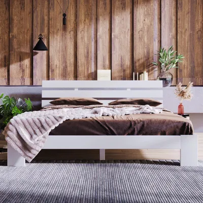 Obrázek produktu pro Dvoulůžková postel 140 x 200 cm z borovicového dřeva s čelem postele a roštem, 18 cm úložného prostoru, bílá