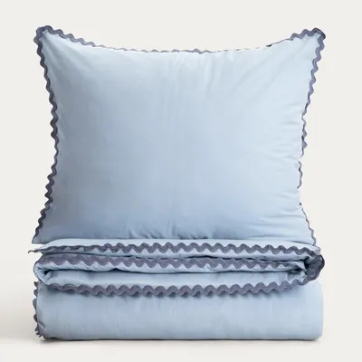 Produktbild von HOMLA VELA Baumwollbettwäsche mit Zierpaspel blau 160x200 + 2*70x80 cm