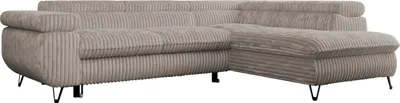 Produktbild von Ecksofa Sofa Grau, Wohnlandschaft L-Form mit Schlaffunktion und Bettkasten, Schlafsofa mit Bettkasten, Sofa mit Einstellbare Kopfstützen, Peter L - Grau Cord - Rechts Grau