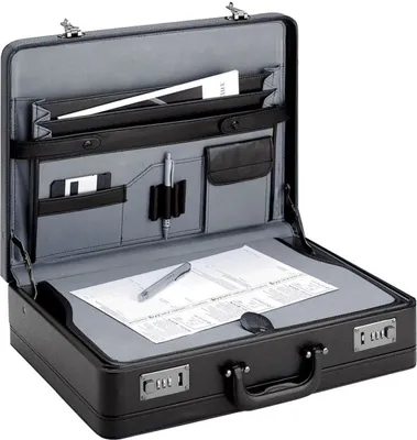 Produktbild von Schreibplatte Aktenkoffer Pilotenkoffer Erweiterbar Schwarz 46 cm Groß Bowatex