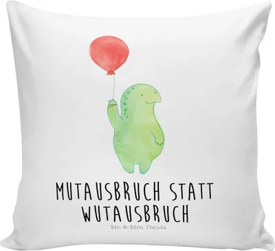 Produktbild von Mr. & Mrs. Panda Kissen 40x40 Schildkröte Luftballon - Weiß - Geschenk, Deko, für sofa, bedruckt, Dekokissen, Motivationsspruch, Ballon