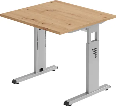 Produktbild von bümö Schreibtisch Serie-O - Gestell: Silber, Nachbildung: Asteiche, Größe:  80 x 80 cm