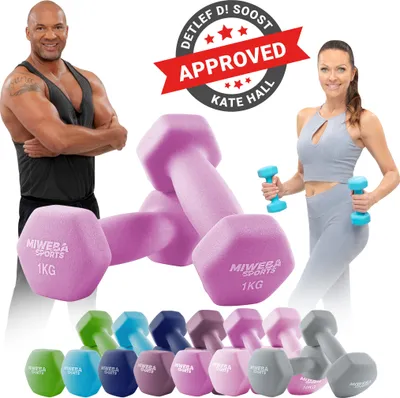 Produktbild von Miweba Sports Profi Neopren Hantel NKH100 | Hantelset - Kurzhanteln - Hexagon - Home Workout - Krafttraining - Anti Rutsch Oberfläche (Pink 2x 1,0 Kg)
