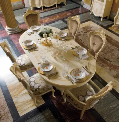 Produktbild von Design Esszimmer Set Garnitur Holz Möbel 2x Stühle mit Armlehnen 4x Stuhl 7tlg.