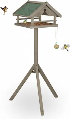 Produktbild von Relaxdays Vogelfutterhaus mit Ständer, wetterfestes Asphaltdach, Garten, Balkon & Terrasse, Vogelhaus, Tannenholz, braun