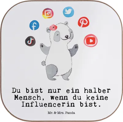 Produktbild von Mr. & Mrs. Panda Untersetzer für Gläser Influencerin Herz - Weiß - Geschenk, Getränkeuntersetzer, Holzuntersetzer, gläseruntersetzer, Coaster