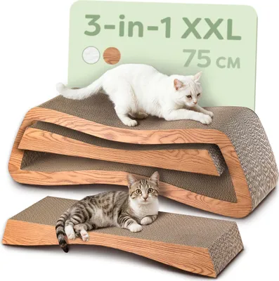 Produktbild von Knupis Kratzmöbel Kratzbrett Katze 3-teilig XXL 75cm – Besonders Kratzfeste Kratzpappe zur Krallenpflege – Bis zu 2 Jahre Kratzspaß – Platzsparend – Schutz für Sofa und Möbel (Mountain) (Braun)