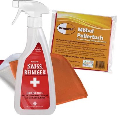 Produktbild von Renuwell Swiss Reiniger 500 ml - Möbel Poliertuch 4 Stück Spar-Set