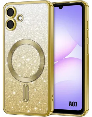 Image de Coque pour Samsung Galaxy A07, Protection à Paillettes avec Cercle Magnétique et Film Caméra - Doré