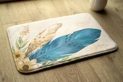 Produktbild von Badteppich Saugfähige - Badezimmer Teppich - Rutschfester Badvorleger Badematte - 90x60 cm - Federn und Blumen