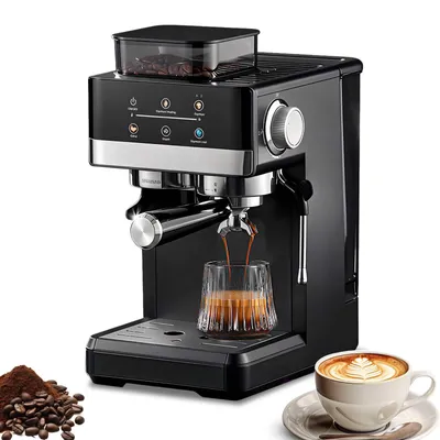 Produktbild von Zimilo Espressomaschine mit Mahlwerk, Siebträgermaschine für Espresso & Milchschaum, NTC-Temperaturregelung & Vorbrühsystem, Kalt- & Heißaufbrühen