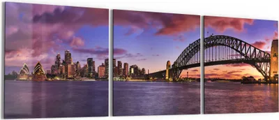 Produktbild von DEQORI Glasbild Echtglas 3x50x50 cm 'Sydneys Panorama' Wandbilder XXL groß
