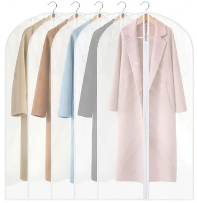 Produktbild von 5 Stück Kleidersäcke - 60 x 120 cm - Mottenfeste Kleidersäcke - Schutzhülle - mit Reißverschluss - Für Mäntel, Jacken, Anzüge - Transparent