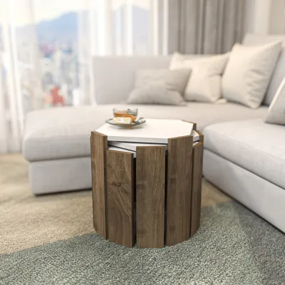 Produktbild von Skye Decor, Lori - White, Walnut, Couchtisch, Weiß, 100 % MELAMINBESCHICHTETE SPANPLATTEN, 44,5 x 44,5 x 41 cm