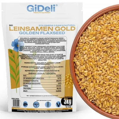 Immagine prodotto di Semi di lino dorati 3 kg, interi, vegani, naturali, ricchi di fibre, per dolci, GiDeli